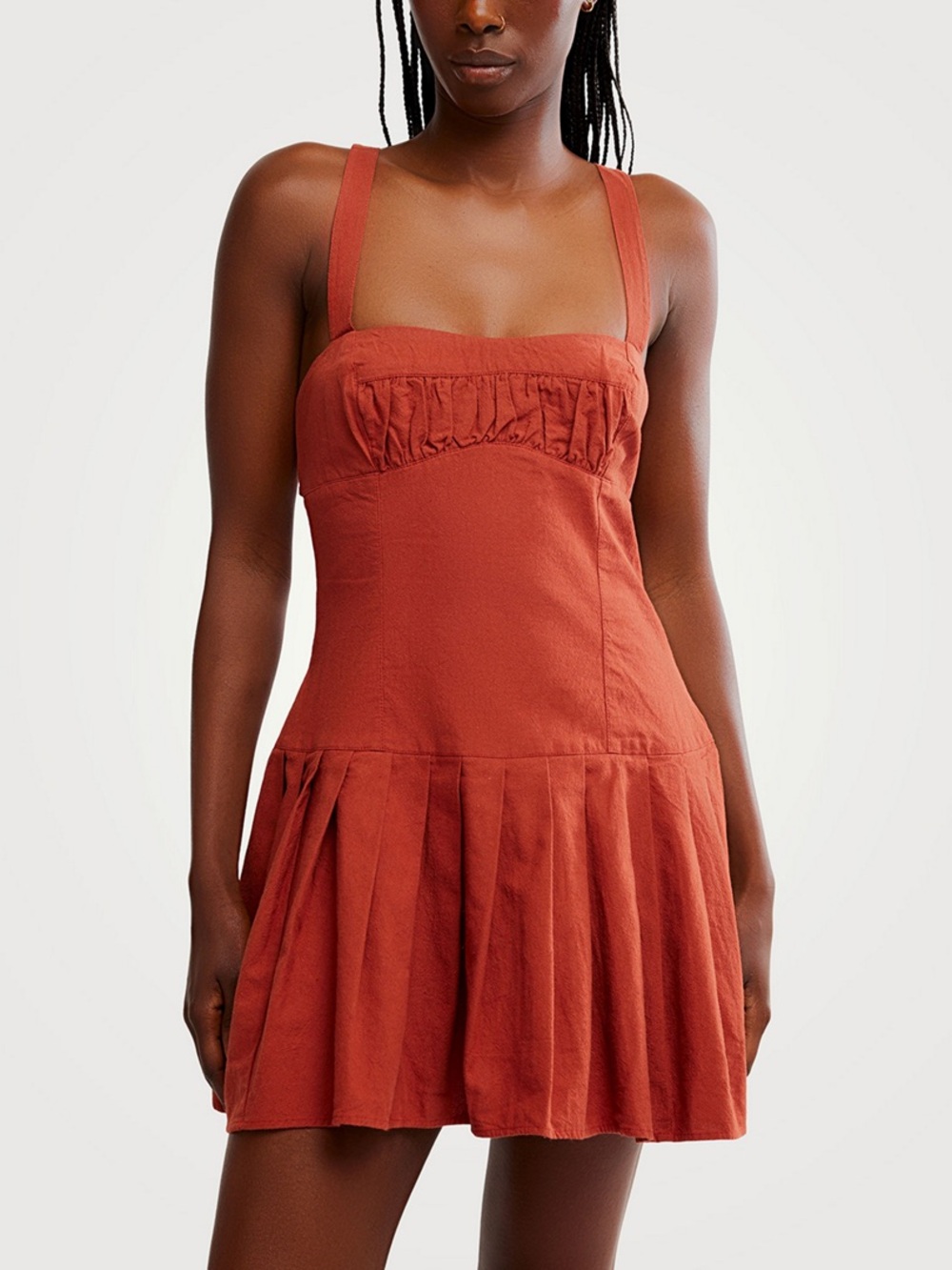 Free People • Azasia minidress Mini Dress Redwood with pleated skirt & open back